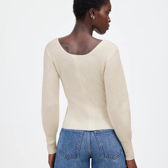 [NWT] Madewell Wool Cashmere Blend Square Neckline Sweater in Cream - Picture 2 of 6